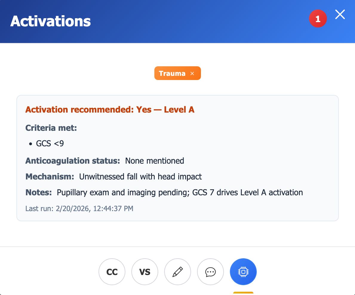 Trauma activation modal